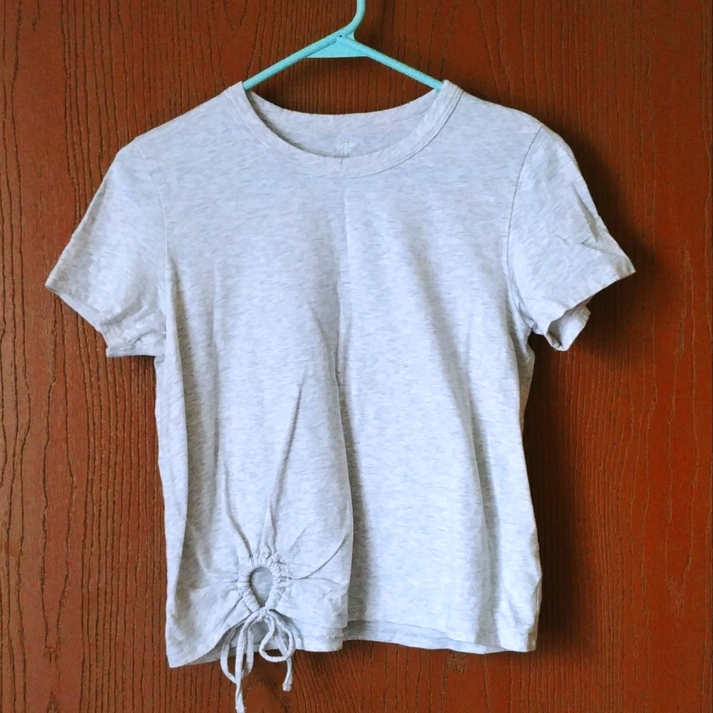 Aerie Bowtie Short Sleeve Gray Cotton Crop Top T-Shirt Women's Size Small (4)